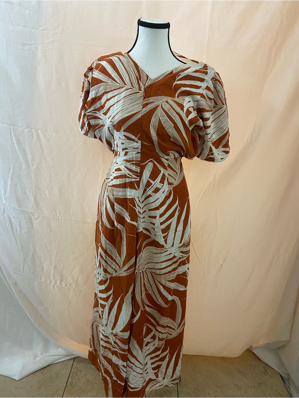 MSK Rust jumpsuit with White Leaf Print